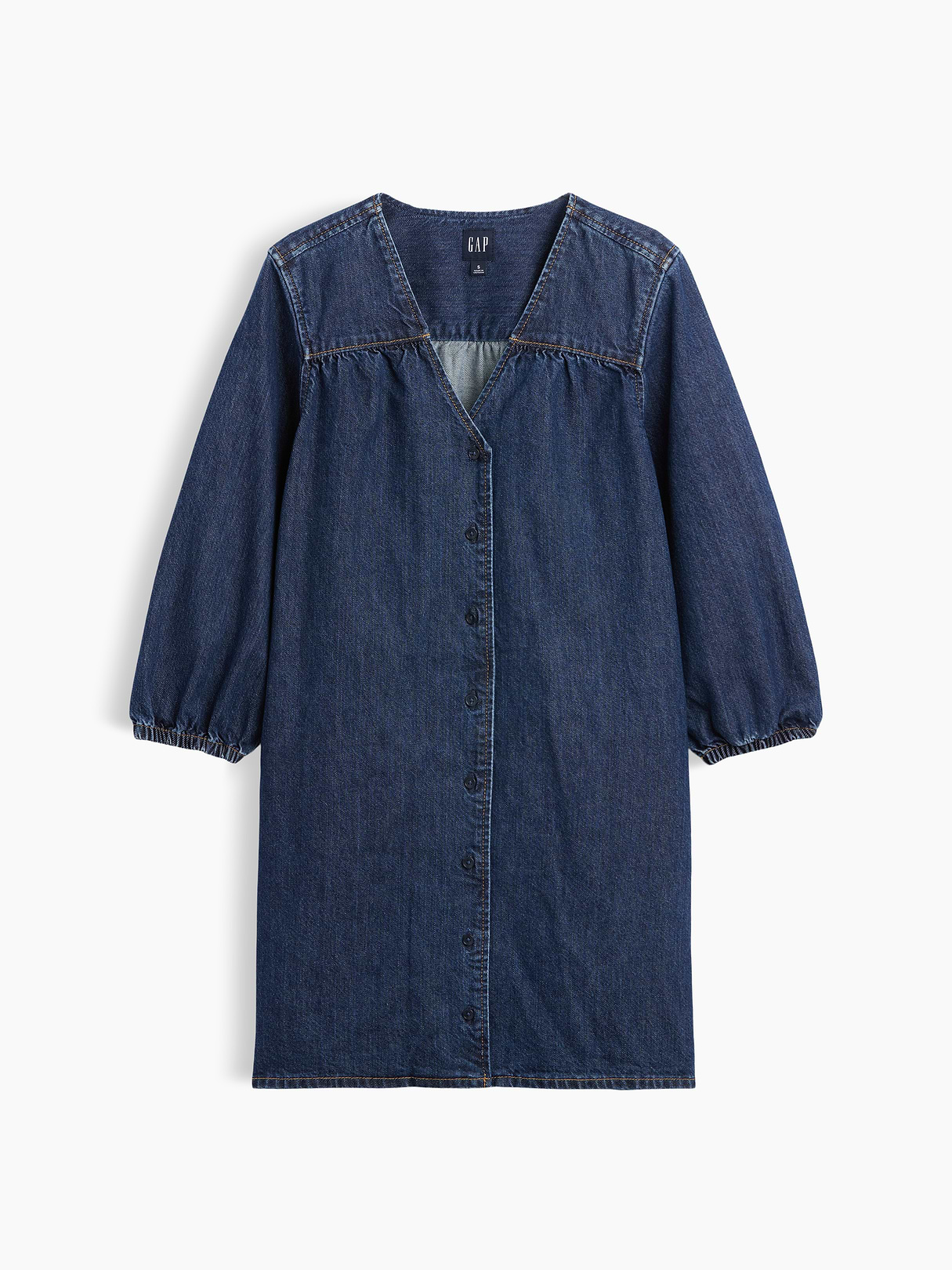 Denim V-Neck Shift Mini Dress - dark wash