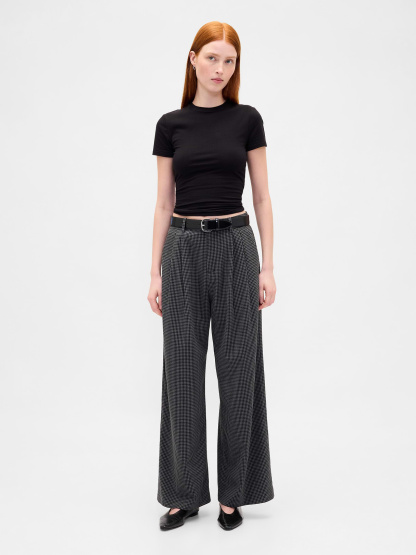 365 High Rise Pleated Trousers - Tonal grey plaid