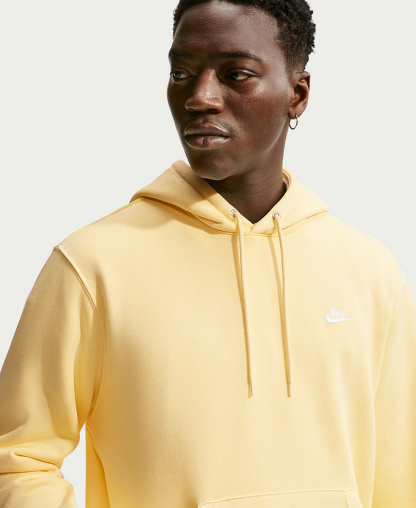 Nike Men's Club Pullover Fleece Hoodie Logo - Soft Yellow/White