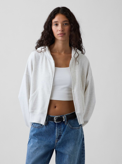 VintageSoft Terry Oversized Wedge Zip Hoodie - Pale heather grey