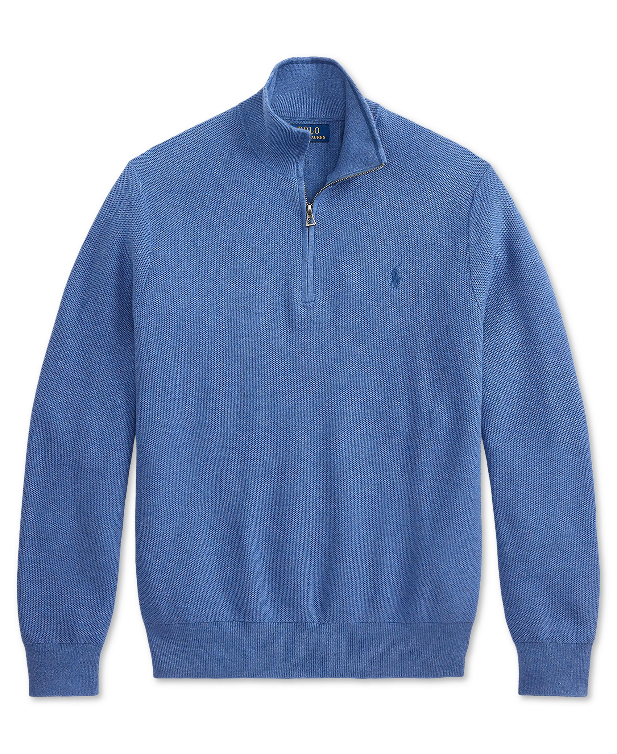 Polo Ralph Lauren Men's Mesh-Knit Cotton Quarter-Zip Sweater - Blue Borage Heather