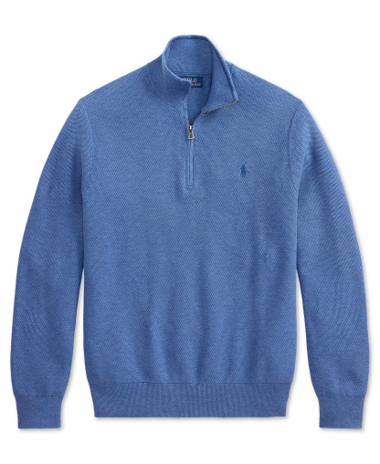 Polo Ralph Lauren Men's Mesh-Knit Cotton Quarter-Zip Sweater - Blue Borage Heather
