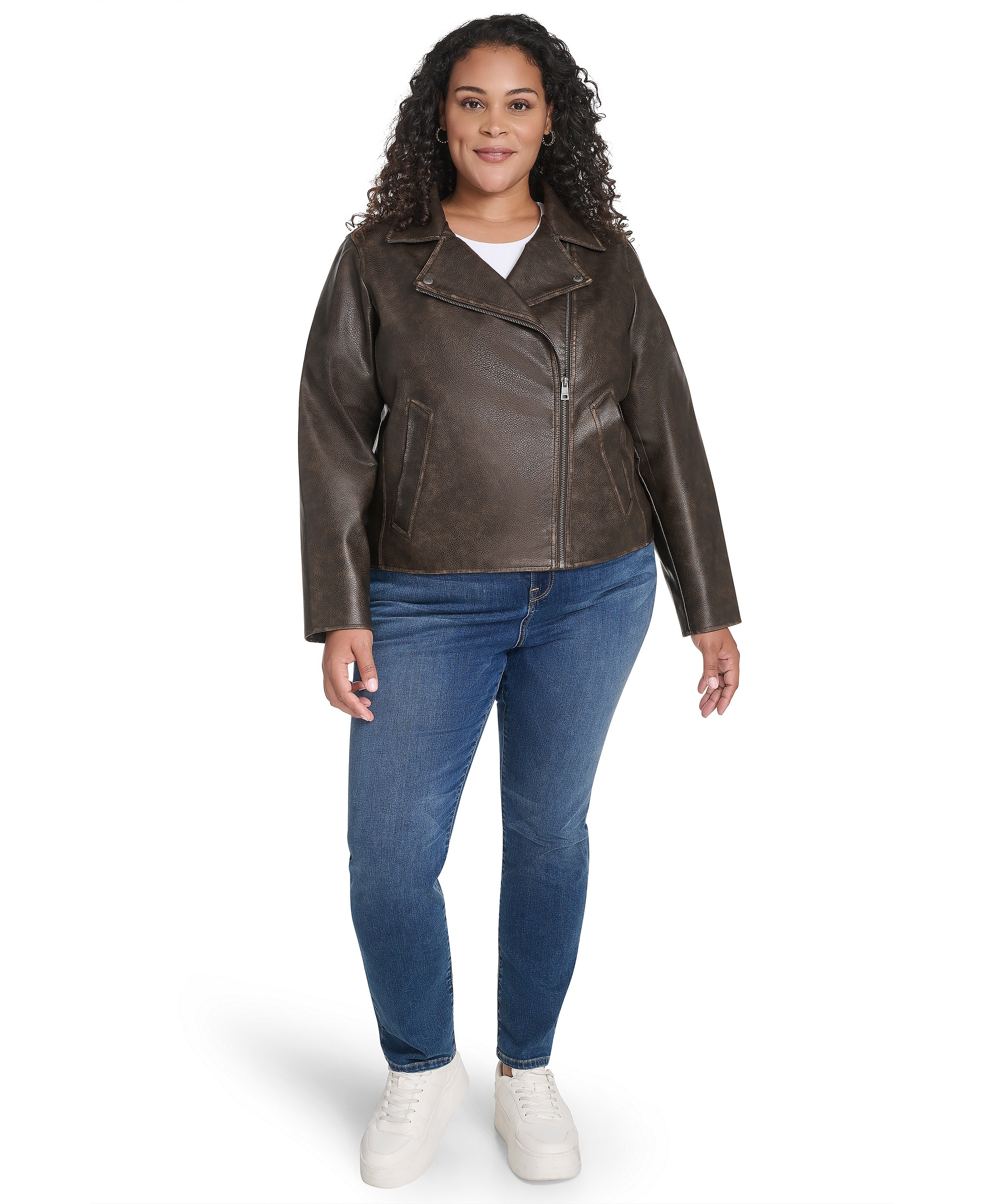 Levi's Women's Faux-Leather Asymmetric-Zip Moto Jacket - Brown