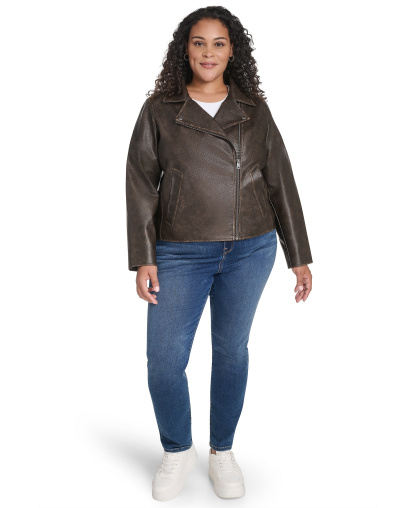 Levi's Women's Faux-Leather Asymmetric-Zip Moto Jacket - Brown