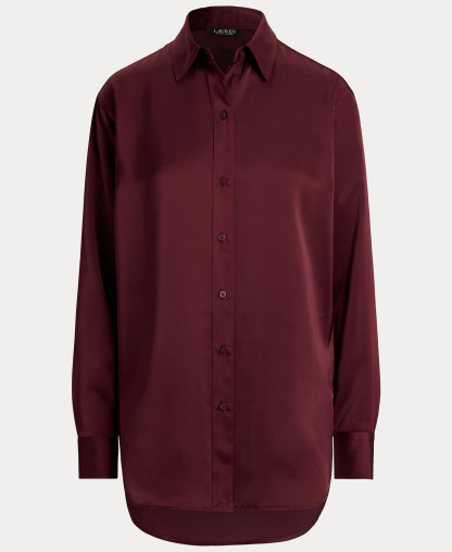 Lauren Ralph Lauren Women's Relaxed-Fit Satin Charmeuse Shirt - Dark Garnet