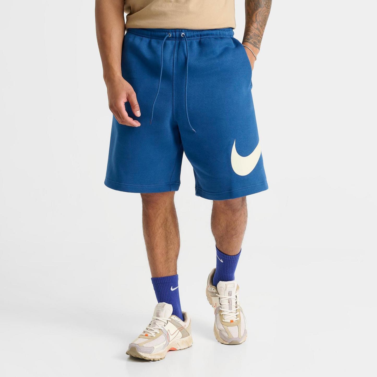 Men's Nike Club Fleece Swoosh Graphic Shorts - Court Blue/Court Blue/Light Khaki