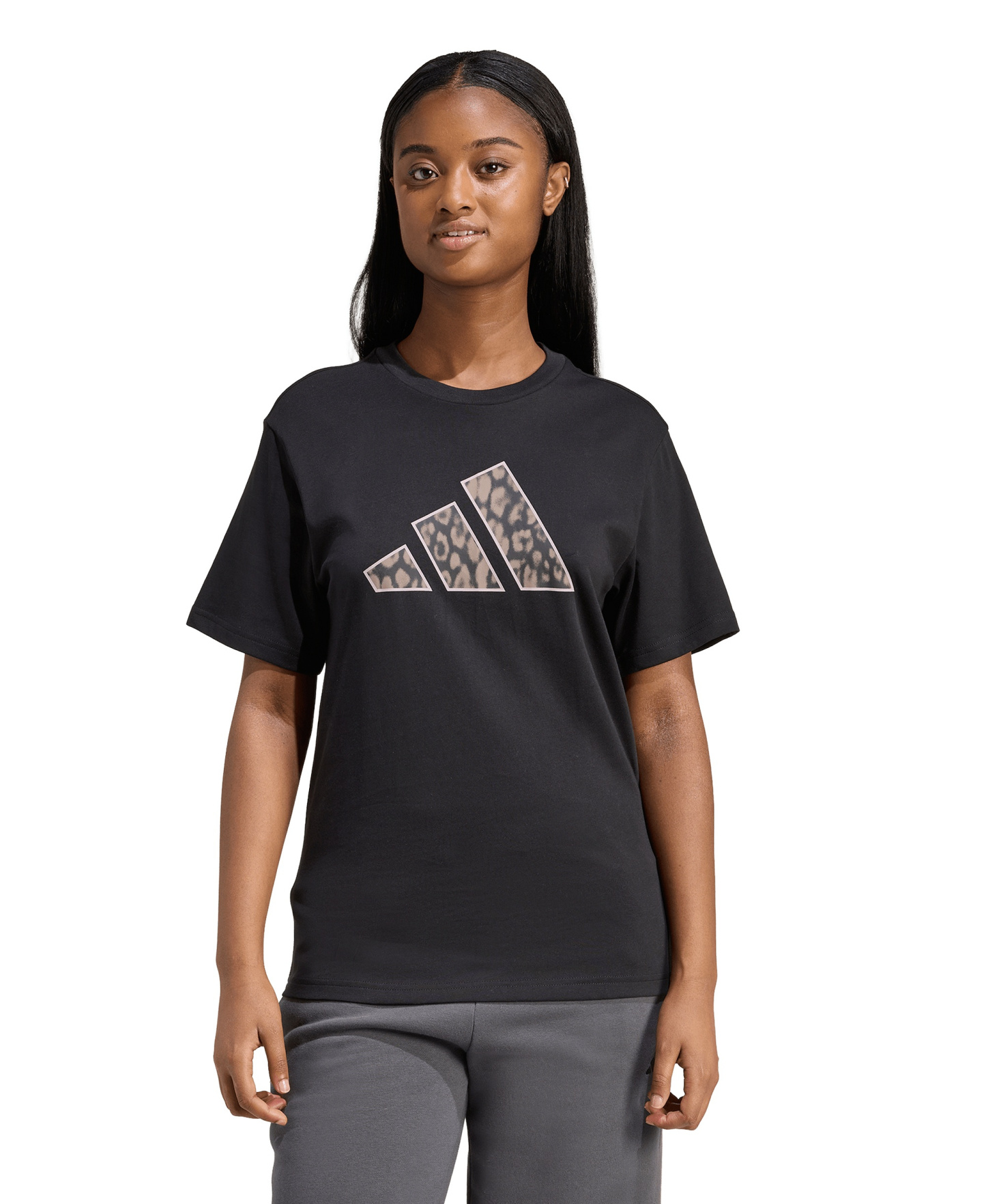 adidas Women's Animal Print Short-Sleeve Cotton T-Shirt - Black