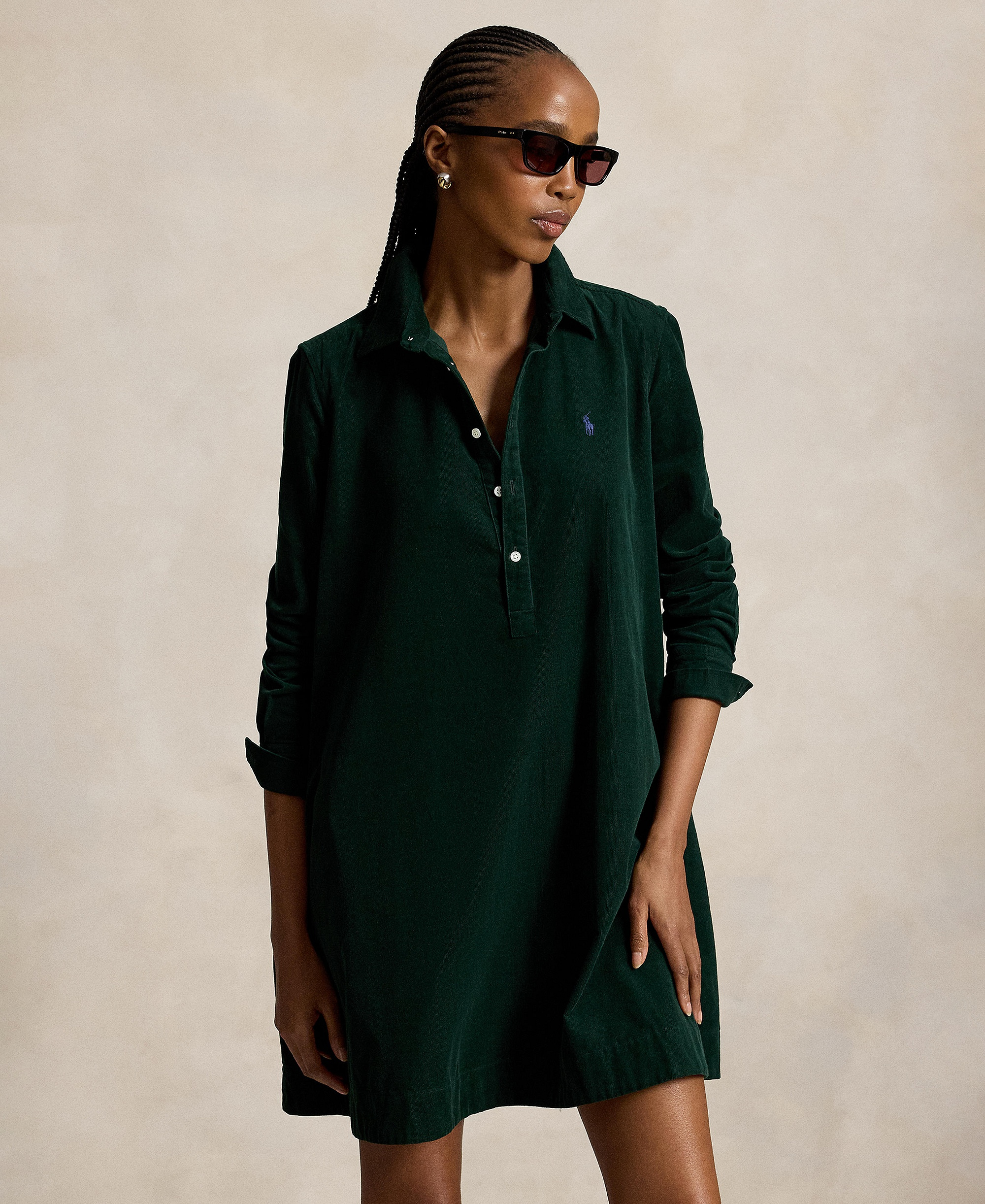 Polo Ralph Lauren Women's Corduroy Pleated Shirt Dress - Green