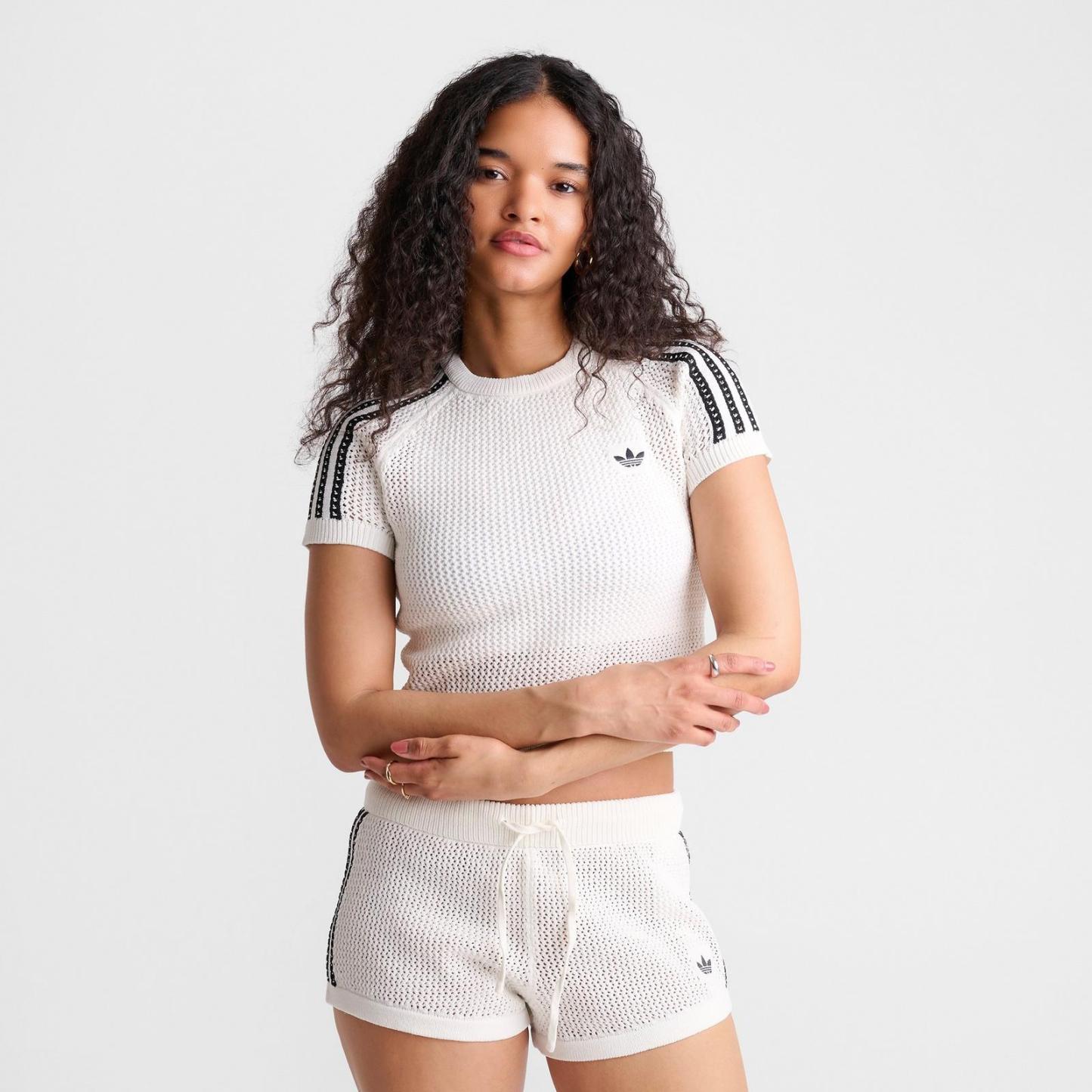 Women's adidas Originals Knitted Crochet Cali T-Shirt - Off White - view 3