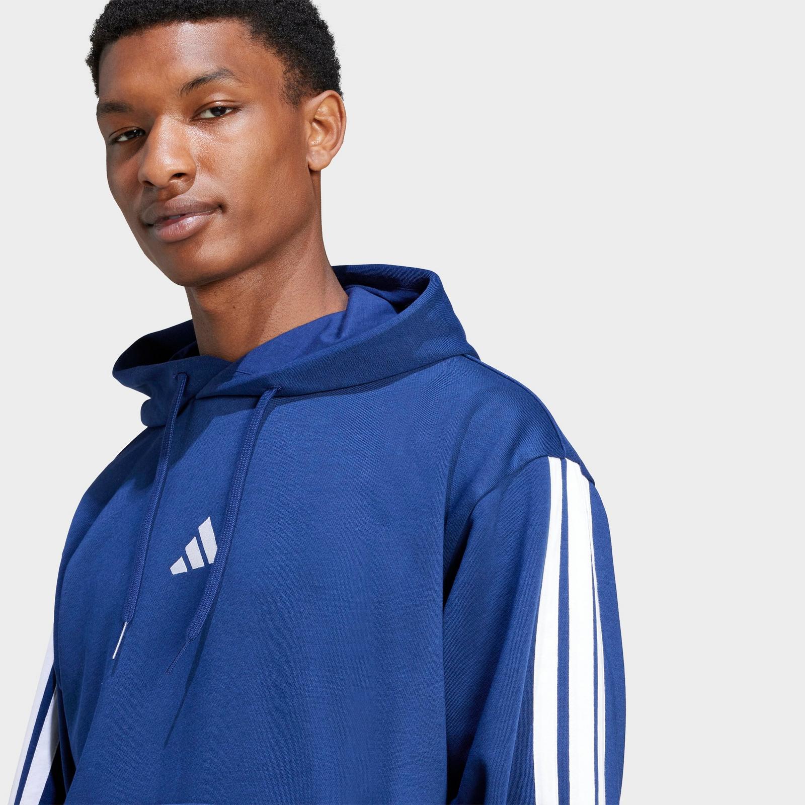 Men's adidas Essentials 3-Stripes Fleece Pullover Hoodie - Dark Blue/White - view 4