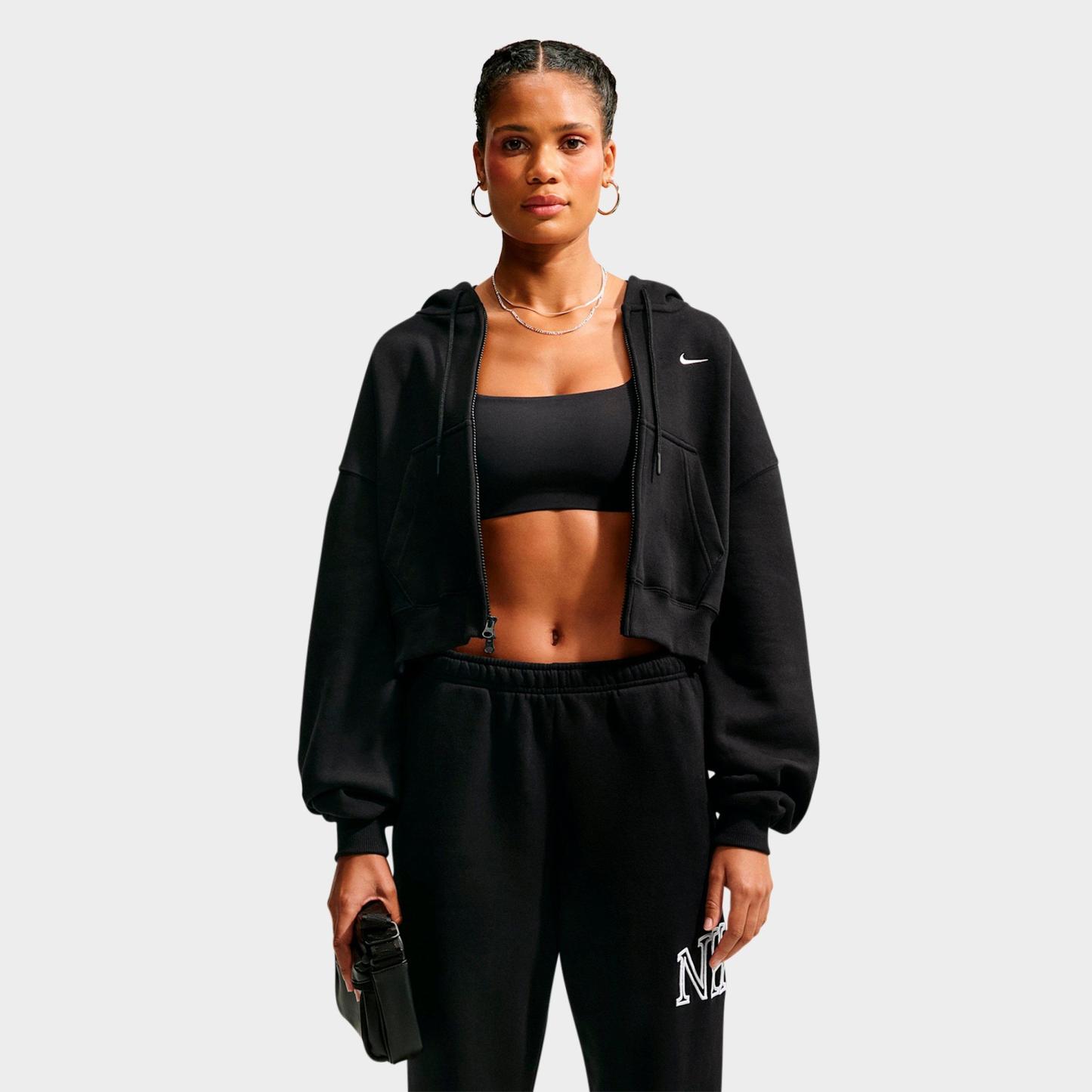 Women's Nithtke Studio Fleece Medium-Weight Oversized Cropped Full-Zip Hoodie - Total Black/Sail