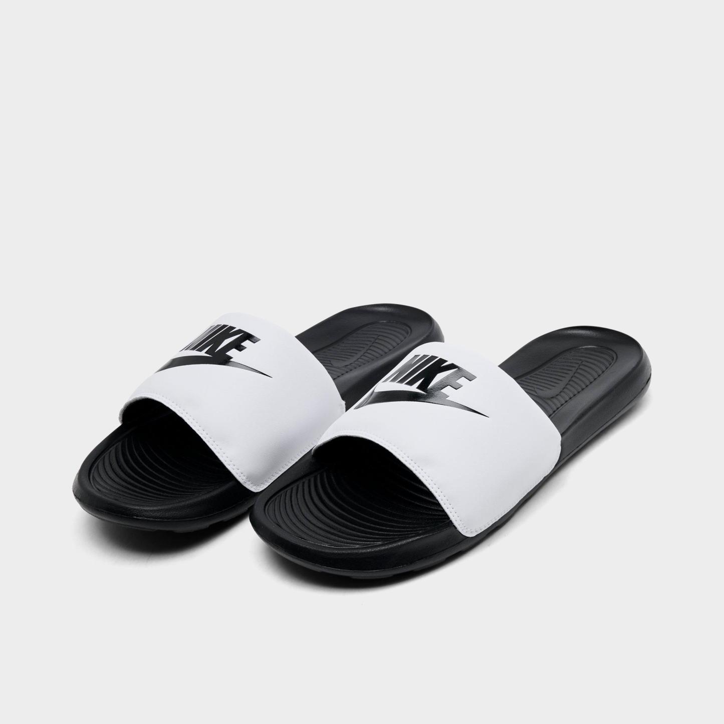 Men's Nithtke Victori One Slide Sandals - Black/White/Black - Both shoes facing left
