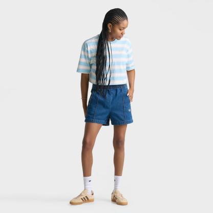 Women's adidas Originals Striped Oversized Cropped T-Shirt - Icey Blue/Orange Tint - view 2