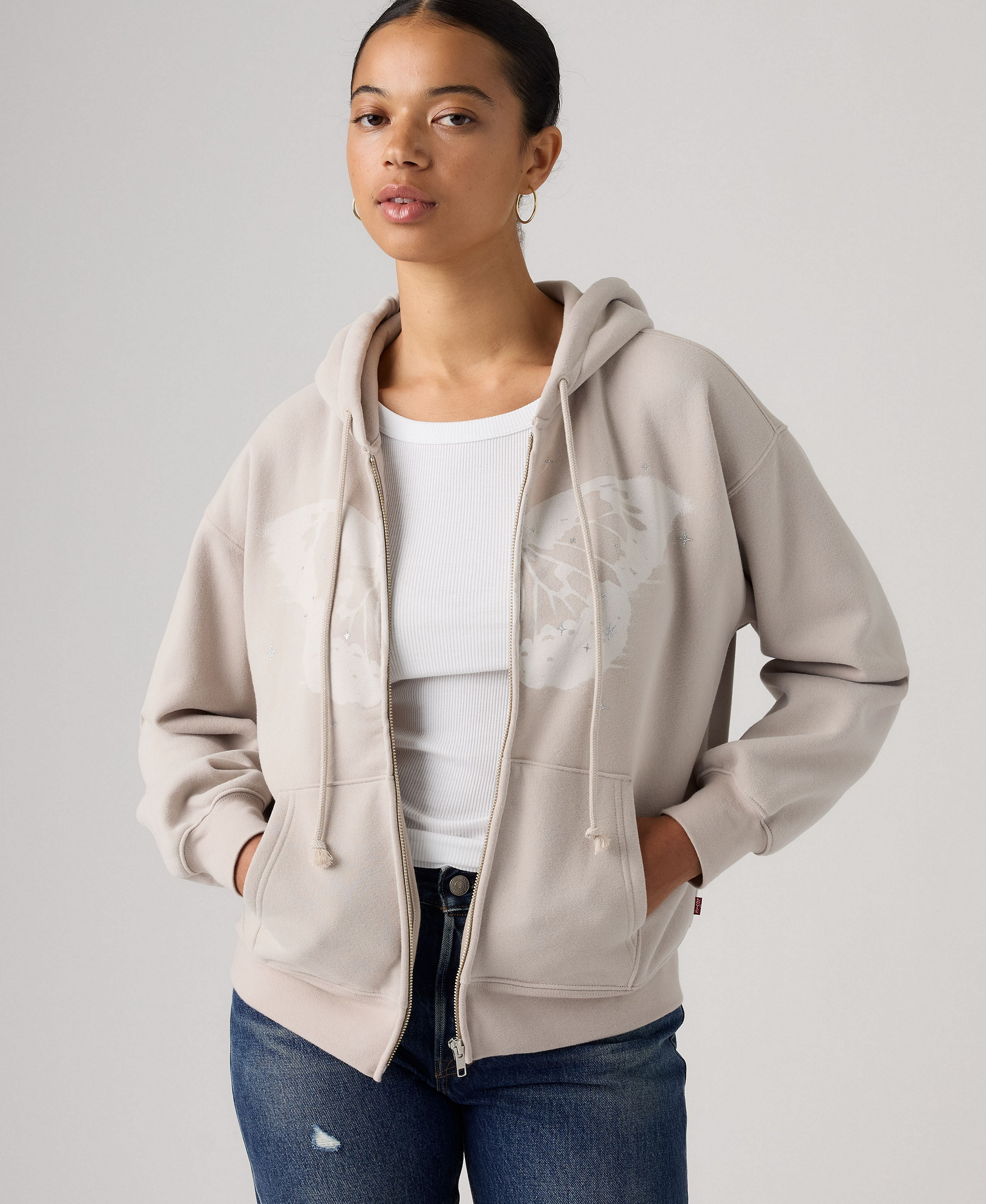 Levi's Women's Graphic Everyday Zip-Up Hoodie - HOODIE DREAMY BUTTERFLY CHATEAU GRAY