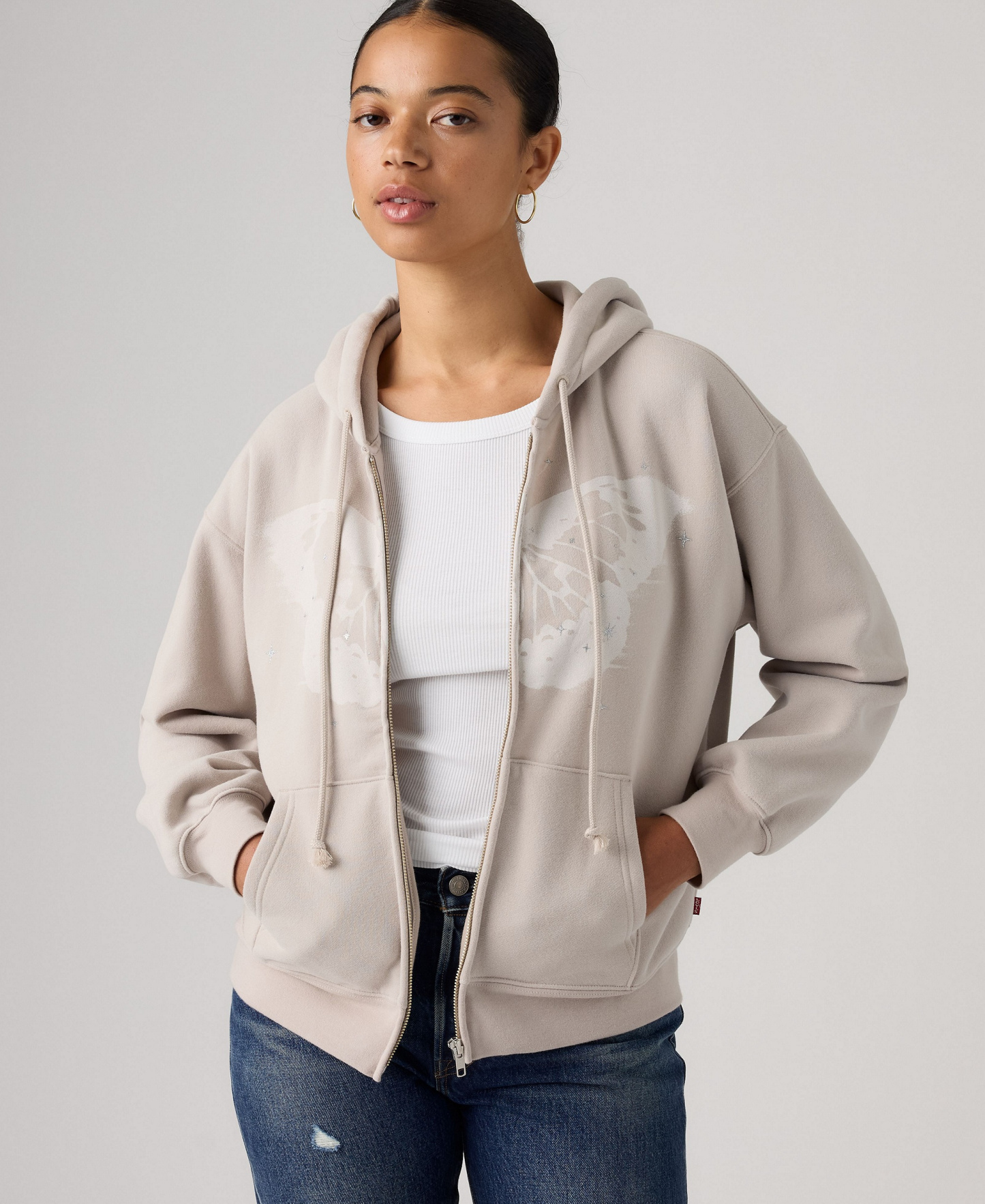 Levi's Women's Graphic Everyday Zip-Up Hoodie - HOODIE DREAMY BUTTERFLY CHATEAU GRAY