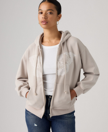 Levi's Women's Graphic Everyday Zip-Up Hoodie - HOODIE DREAMY BUTTERFLY CHATEAU GRAY