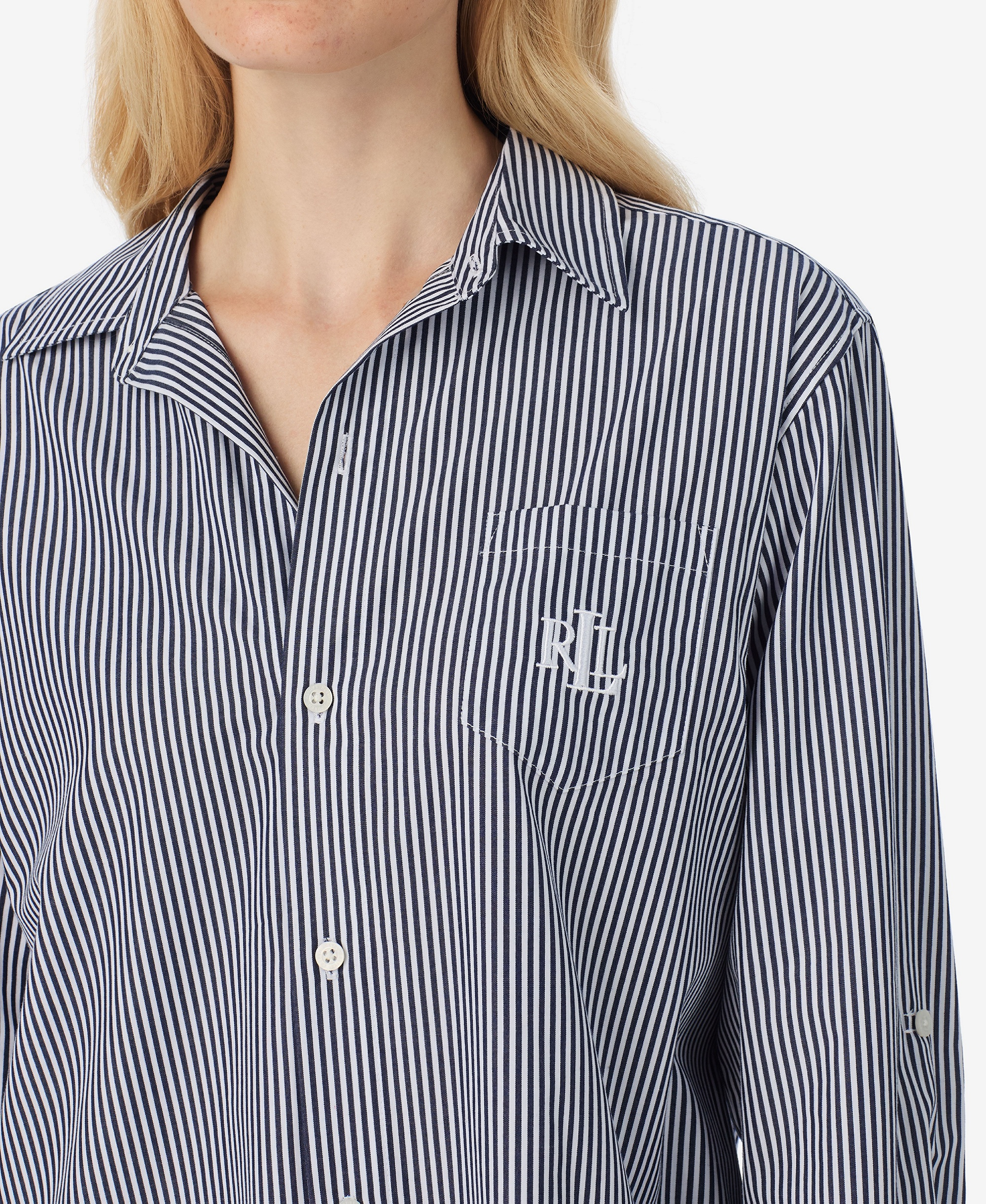 Lauren Ralph Lauren Women's Long-Sleeve Roll-Tab His Shirt Sleepshirt - Navy