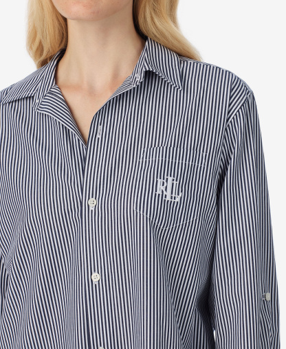 Lauren Ralph Lauren Women's Long-Sleeve Roll-Tab His Shirt Sleepshirt - Navy