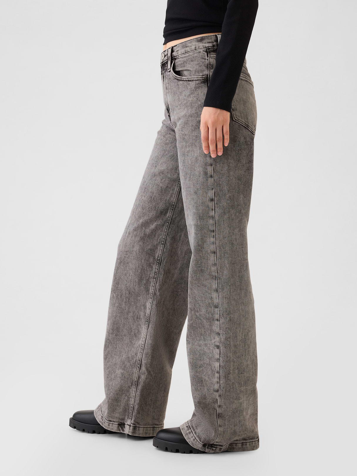 High Rise Stride Wide-Leg Jeans - Black