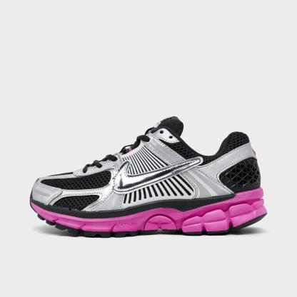 Women's Nithtke Zoom Vomero 5 Casual Shoes - Part 1 - Off Noir/Fire Pink/Photon Dust/Metallic Silver - Left shoe facing left. Outside of the shoe.