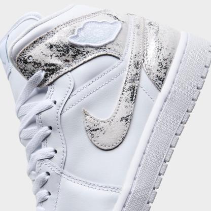 Men's Air Jordan Retro 1 Mid SE Casual Shoes - White/White/White/Field Silver - view 3