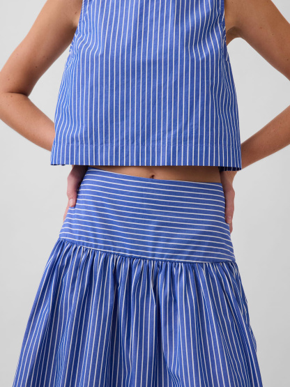 Poplin Drop-Waist Maxi Skirt - Blue stripe