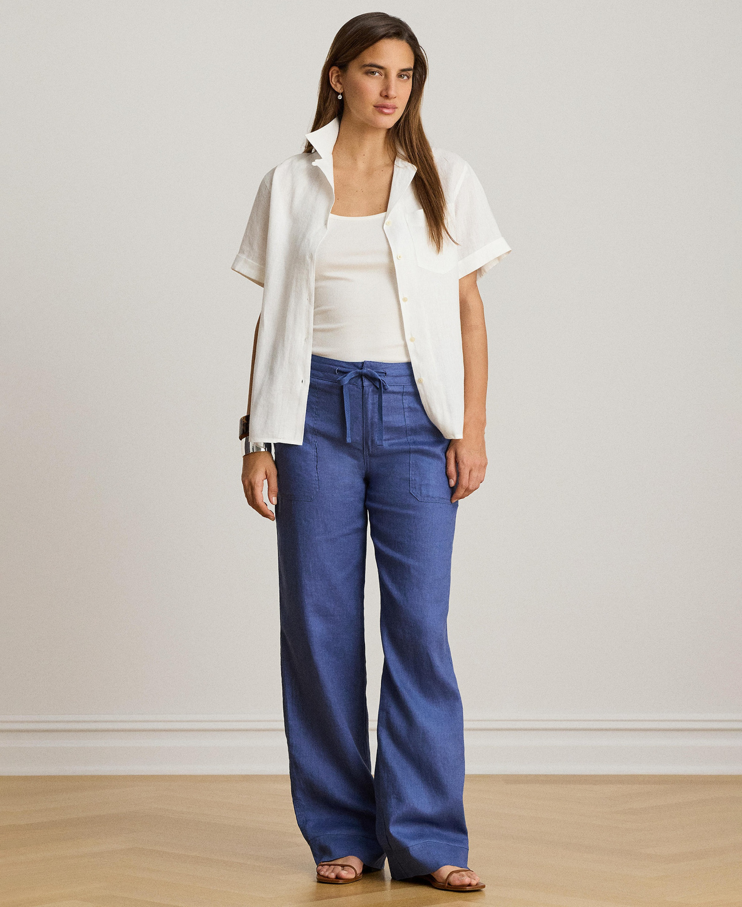 Lauren Ralph Lauren Women's Wide-Leg Linen Pants - Inky Blue