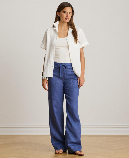 Lauren Ralph Lauren Women's Wide-Leg Linen Pants - Inky Blue