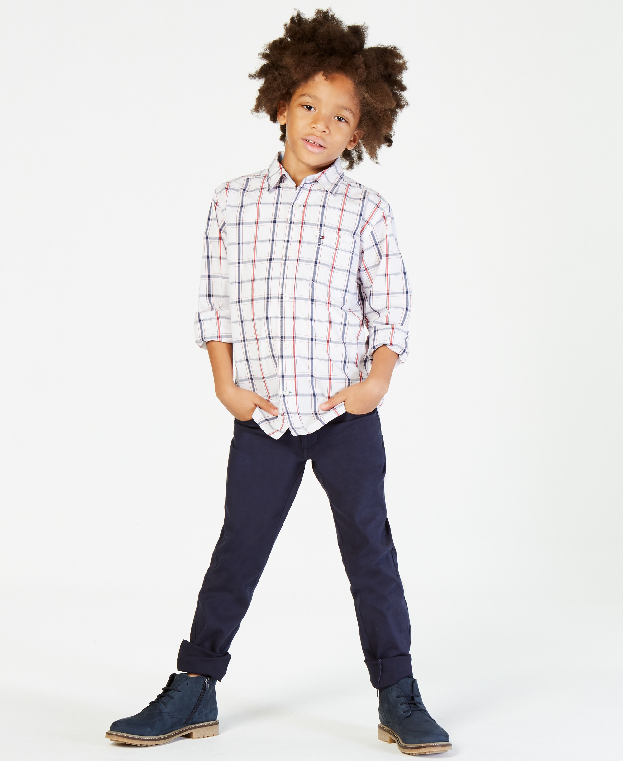 Tommy Hilfiger Boys' 8-20 Samuel Plaid Button-Down Shirt - White