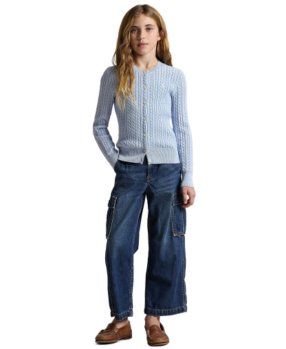 Polo Ralph Lauren Girls' 7-16 Mini-Cable Cardigan - Blue