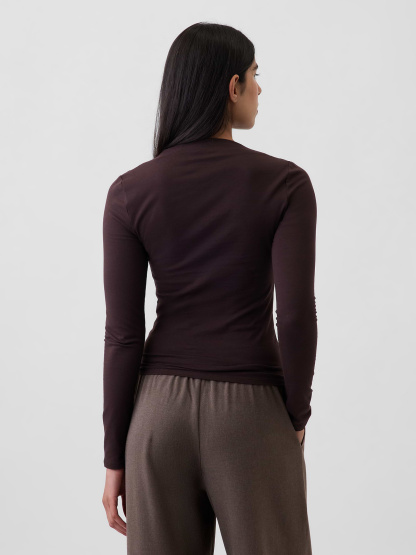 CloseKnit Jersey Funnel-Neck Ruched T-Shirt - Terra brown