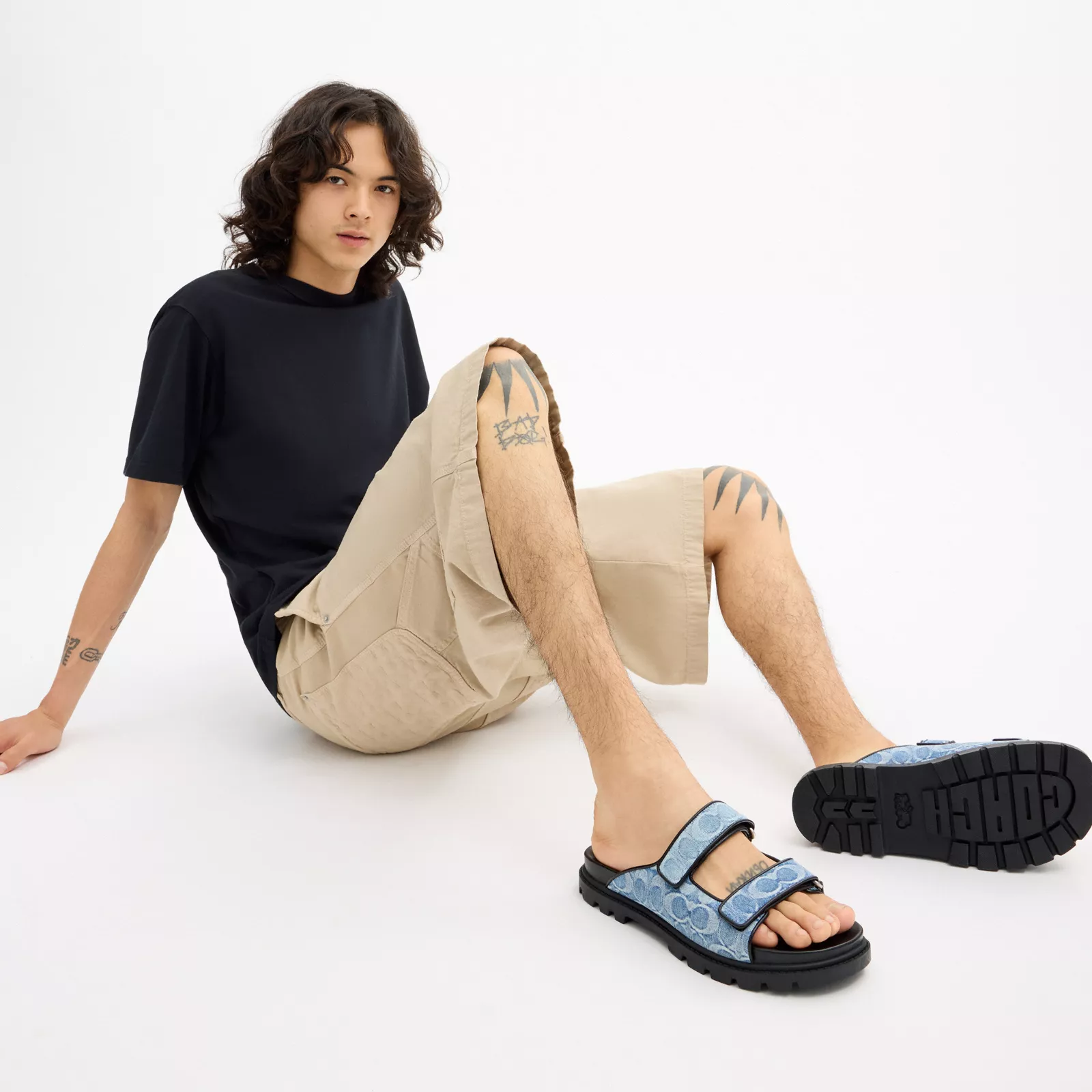 Double Banded Sandal In Signature Denim - Denim Blue