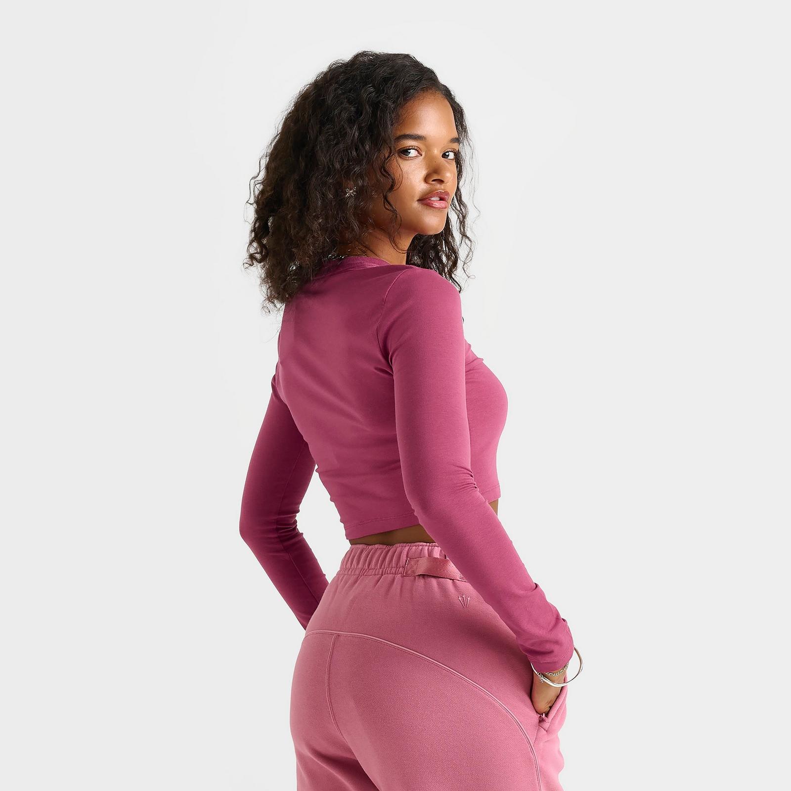 Women's Nike Sportswear Chill Knit Long-Sleeve Slim Crop Top - Sweet Beet/Sail