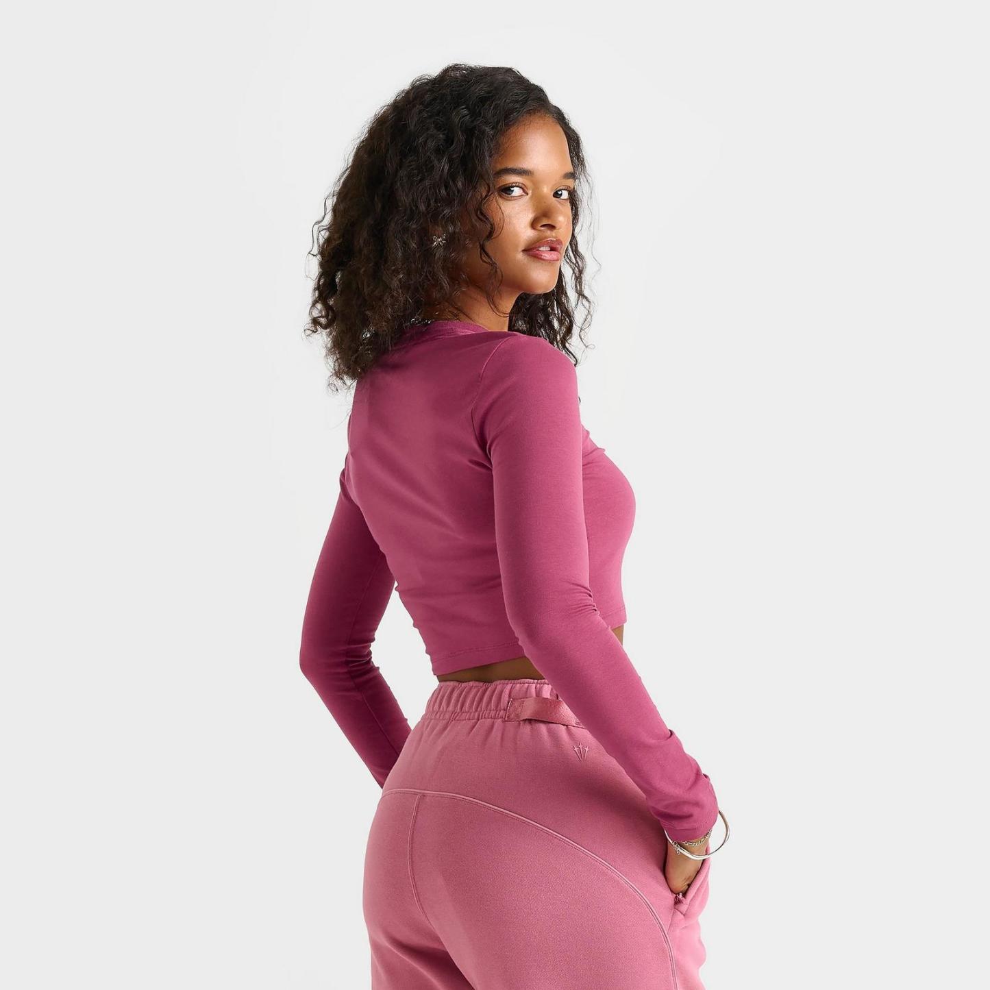 Women's Nike Sportswear Chill Knit Long-Sleeve Slim Crop Top - Sweet Beet/Sail