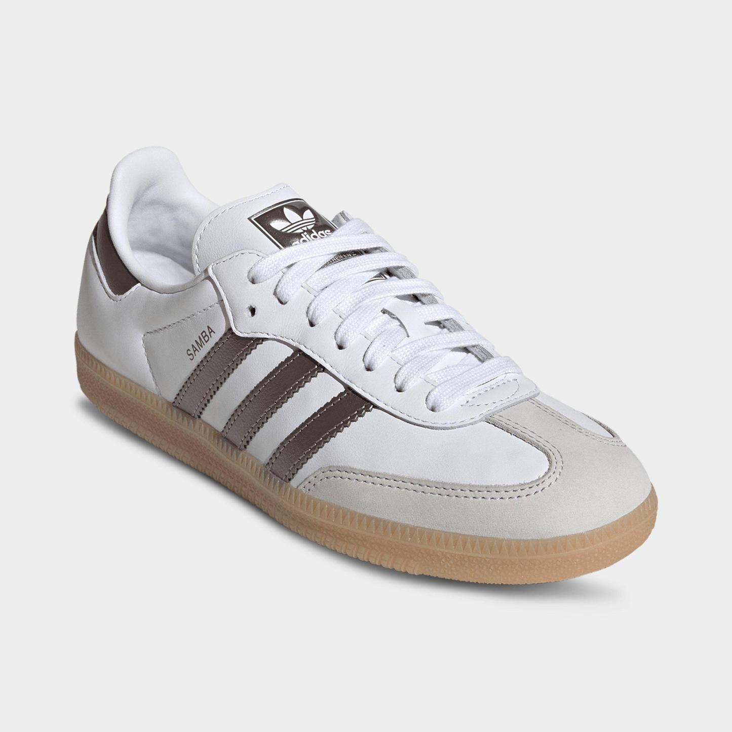 Women's adidas Originals Samba OG Casual Shoes - Part 2 - Cloud White/Coffee Metallic/Gum - Both shoes facing left