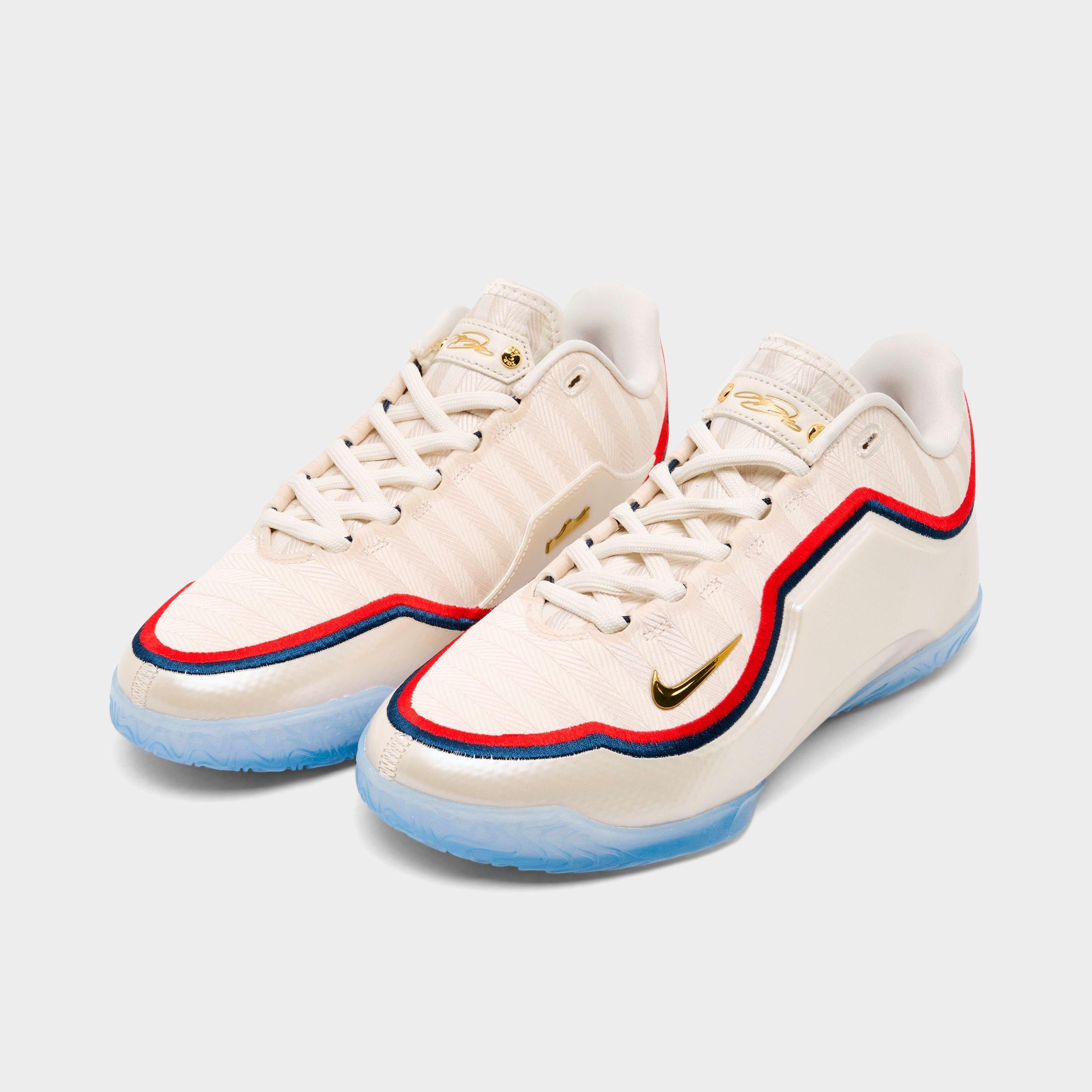 Big Kids' Nithtke LeBron 23 Basketball Shoes - Pale Ivory/Metallic Gold/University Red - Both shoes facing left
