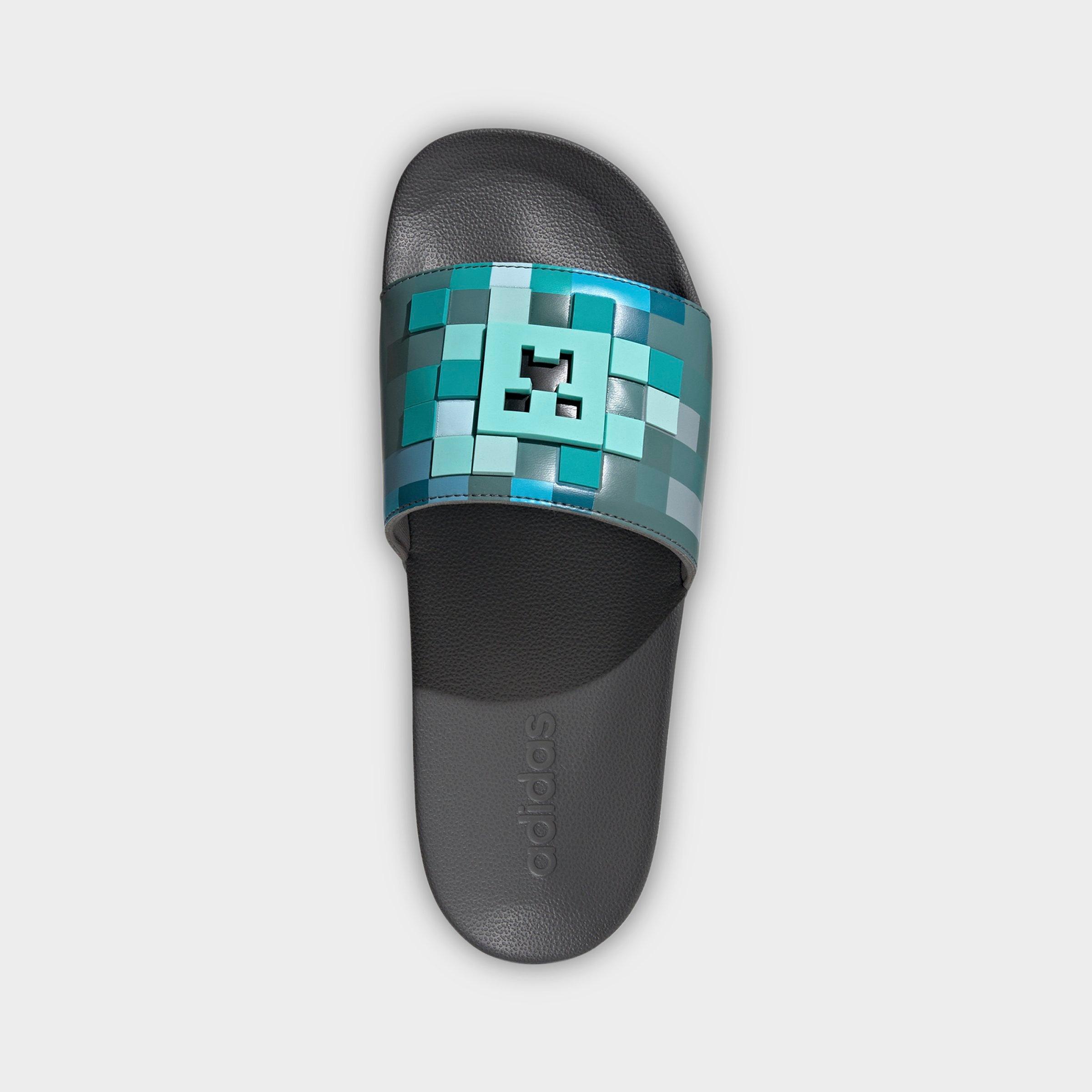Men's adidas x Minecraft Adilette Shower Slide Sandals - Grey/Grey/Grey - Top view