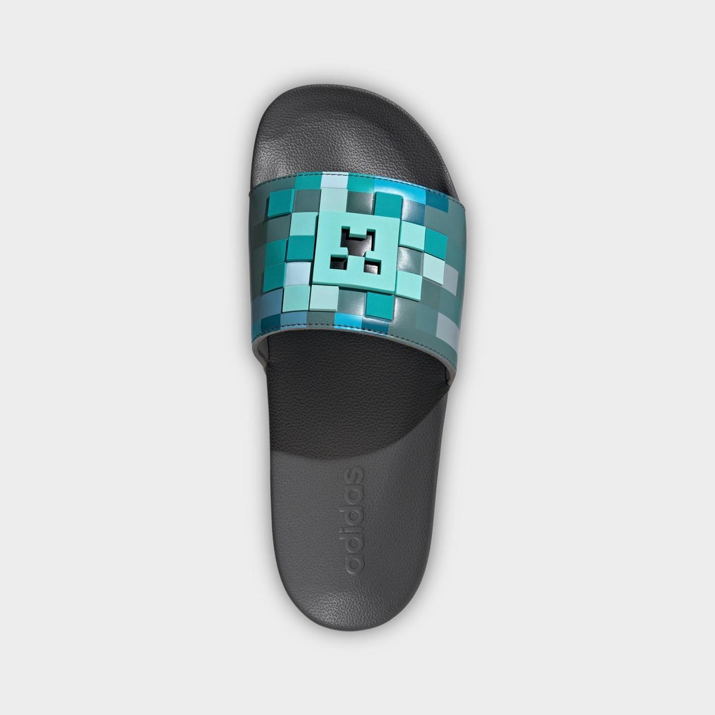 Men's adidas x Minecraft Adilette Shower Slide Sandals - Grey/Grey/Grey - Top view