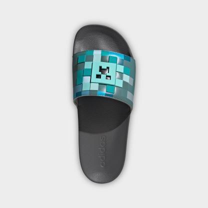 Men's adidas x Minecraft Adilette Shower Slide Sandals - Grey/Grey/Grey - Top view