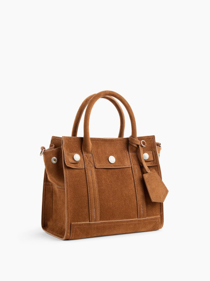 Vegan Suede Five Pocket Tote - Palomino brown