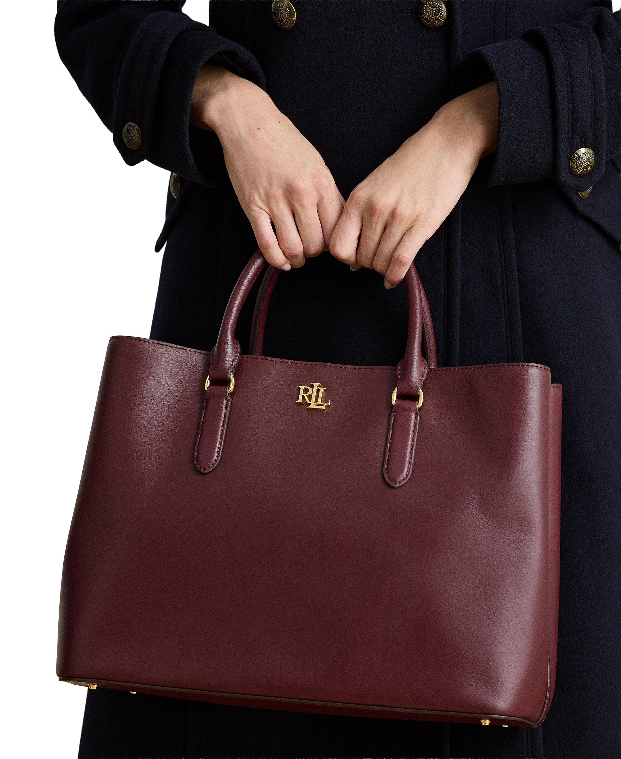 Lauren Ralph Lauren Full-Grain Leather Large Marcy Satchel Bag - Dark Garnet