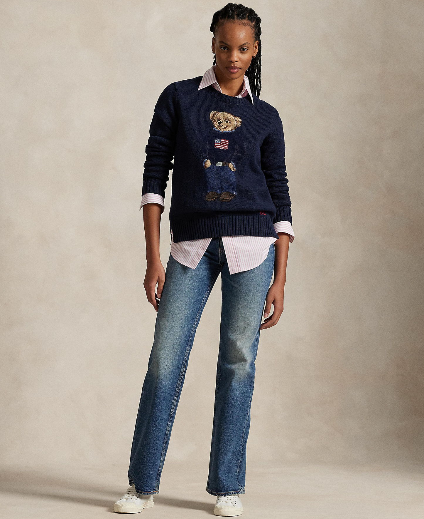 Polo Ralph Lauren Women's Polo Bear Linen-Cotton Crewneck Sweater - Navy Multi