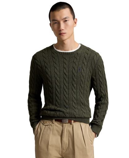 Polo Ralph Lauren Men's Cable-Knit Cotton Sweater - Olive Shrub Heather