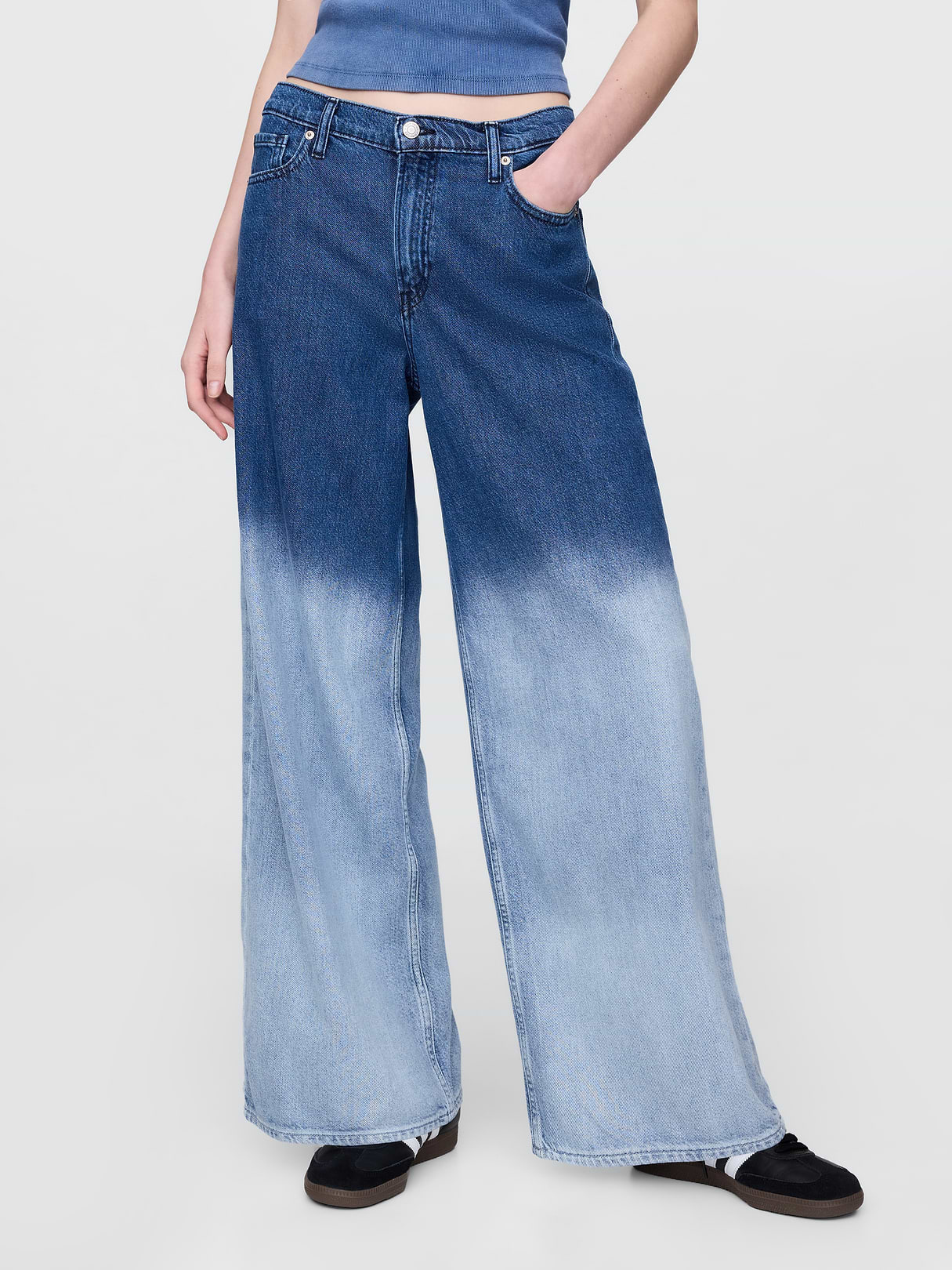 Mid Rise Denim Stripe Baggy Jeans - Ombré indigo