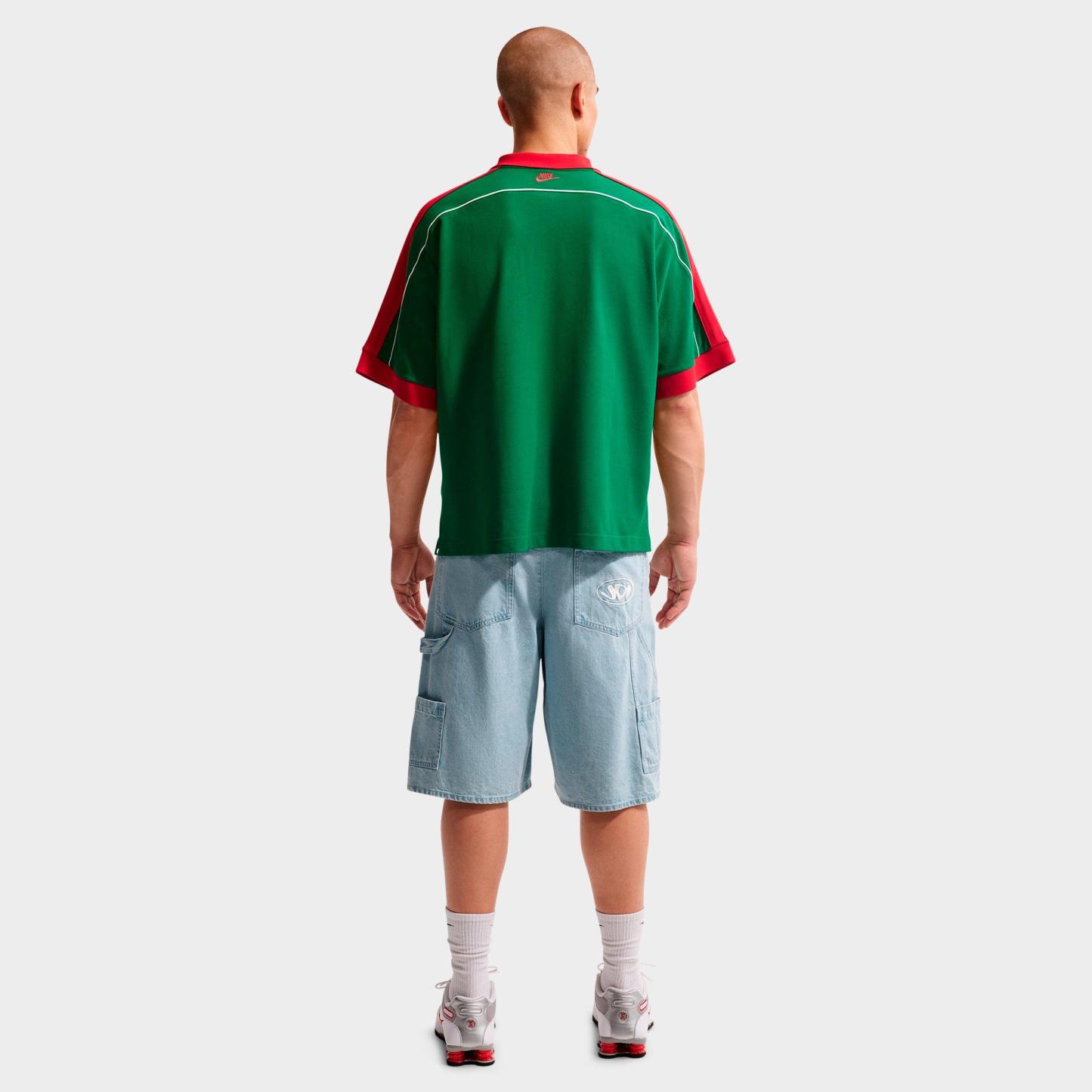 Men's Nithtke Sportswear Club Oversized Polo Shirt - Pine Green/University Red/Sail/University Red