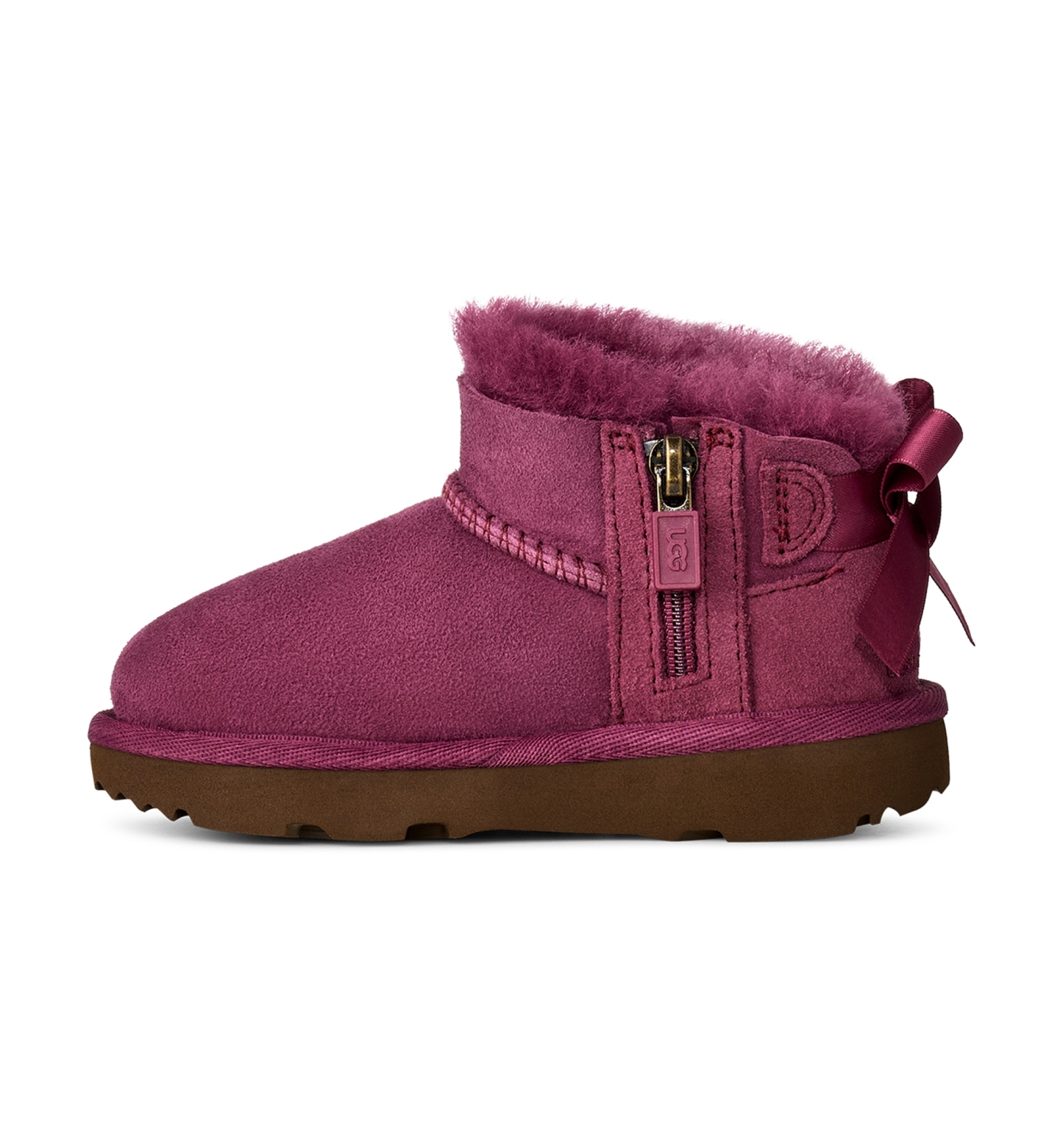 UGG® Toddler Kids Ultra Mini Bailey Bow Zipper Booties - Dark Winterberry