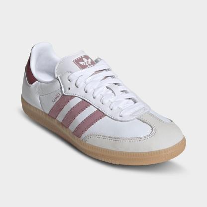 Women's adidas Originals Samba OG Casual Shoes - Part 1 - Cloud White/Magic Mauve/Burgundy - Both shoes facing left