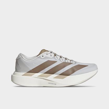 Men's adidas Adizero EVO SL Woven Running Shoes - Part 2 - Grey/Grey/Khaki - Left shoe facing left. Outside of the shoe.