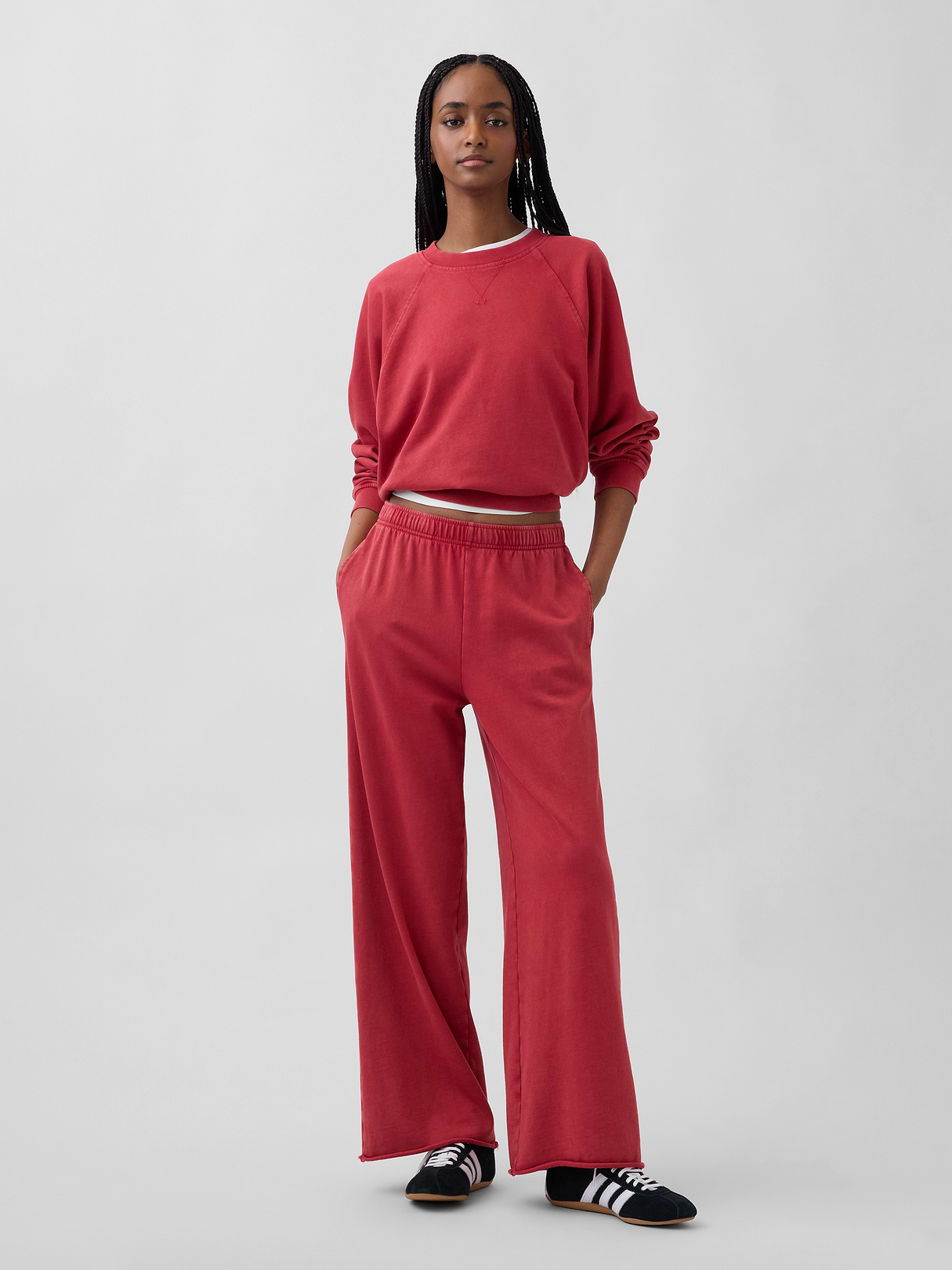 Mid Rise VintageSoft Terry Loose Sweatpants - Chakra red