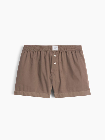Poplin PJ Boxer Shorts - Toasted almond brown
